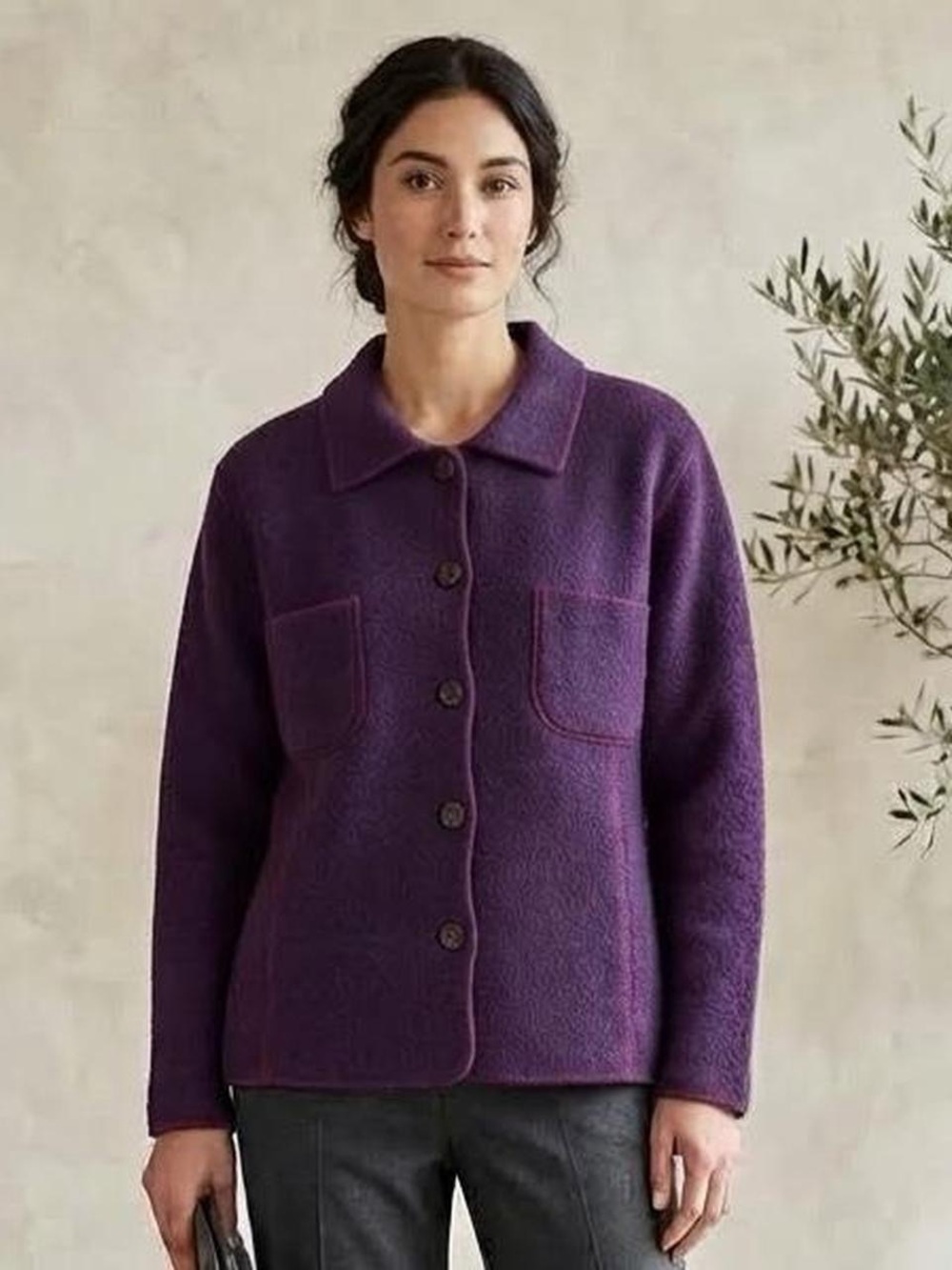 Vintage Cherokee Purple Button-Front Teddy Jacket 100% wool